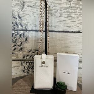 Coco Crush White Quilted Phone Holder with Chain
